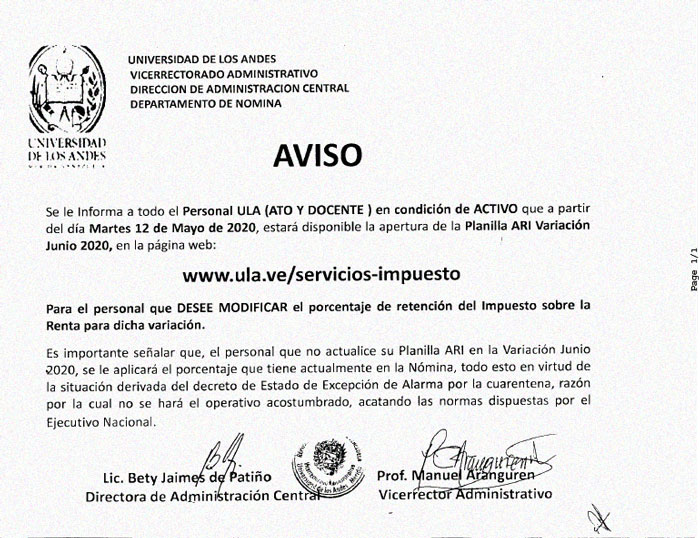 Aviso: ARI - Variacion Junio 2020